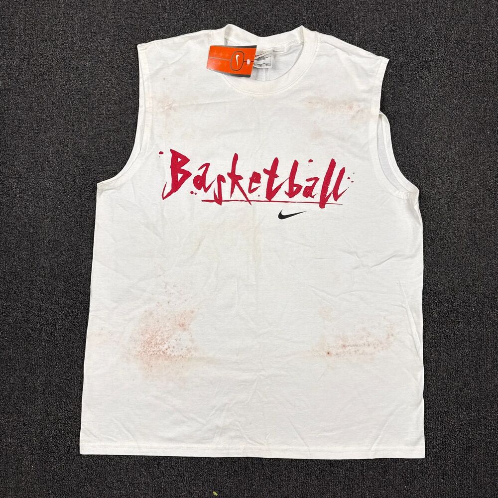 NEW VTG Y2K Nike Team Sleeveless Tank Swoosh Basketball Mens White Size Large